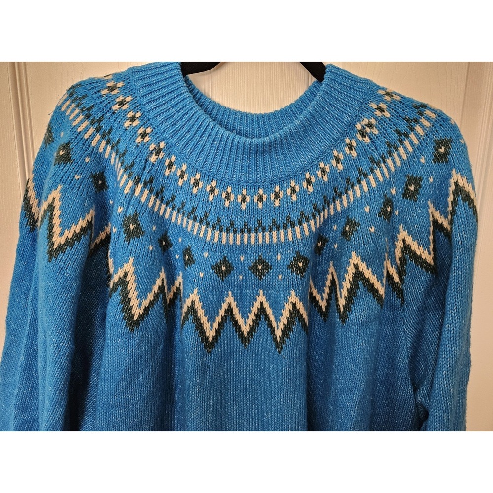 Who What Wear Turquoise and Black Fair Isle Knit Sweater Mock Neck, Plus 4X - Picture 2 of 7